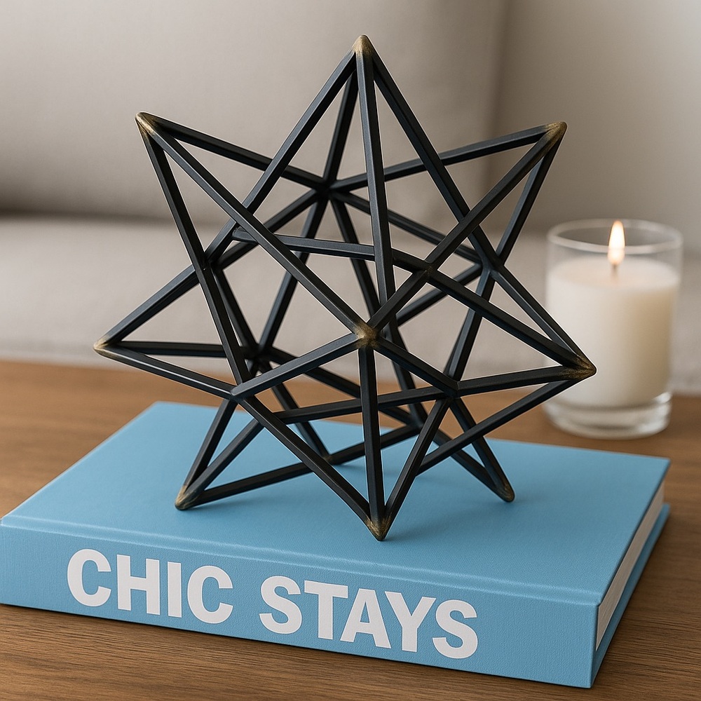 Modern Metal Geometric Star Sculpture • Black & Gold • 14” Decor Piece - Picture 9 of 9